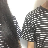 韩国ulzzang基础万年款细条纹宽松情侣复古男女短袖T恤女学生潮品