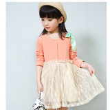 新款3岁女童春秋连衣裙 长袖小孩公主裙 时尚韩版童装蕾丝纱裙潮