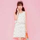 Candie's夏装新款 时尚甜美印花无袖背带假两件连衣裙30005727