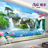 3d立体大型壁画客厅沙发电视背景墙纸壁纸 自然山水风景流水生财