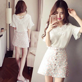 雪纺t恤女时尚夏季韩版女装大码打底衫短袖上衣显瘦蕾丝镂空小衫