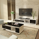 现代简约电视柜 客厅伸缩黑白烤漆电视机柜大小户型地柜茶几组合