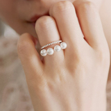 韩国饰品的戒指韩式时尚优雅珍珠镶钻珍珠双层立体食指戒指环
