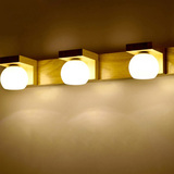 木艺壁灯 实木镜前灯创意简约现代led防潮客厅卧室床头玻璃壁灯