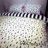 韩国全棉韩式活性印染黑白三四件套现代简约风格纯棉床单被套包邮