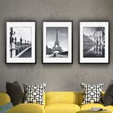 巴黎埃菲尔铁塔客厅装饰画卧室壁画挂画 建筑北欧黑白现代有框画