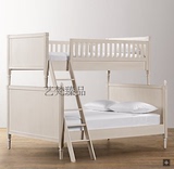 外贸美式复古橡木双层床法式高端实木白色子母床出口上下床定定制