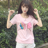 2016夏季日系少女甜品印花娃娃领短袖T恤女宽松百搭甜美学生上衣