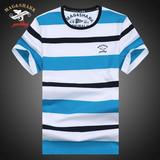 欧美国际大牌鲨鱼短袖T恤男丝光棉纯棉圆领条纹夏季青年体恤衫潮