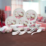 韩式Hellokitty碗碟套装kt猫陶瓷餐具卡通骨瓷22件头多啦a梦礼品