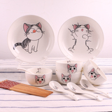 碗碟套装家用可爱创意起司猫韩式微波炉陶瓷餐具骨瓷碗盘饭碗礼品