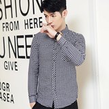 春季青少年格子衬衫男士长袖修身型韩版纯棉衬衣学生常规薄款外套
