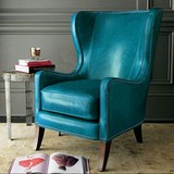 美式皮艺老虎椅实木单人沙发椅书房休闲沙发椅新古典油蜡皮沙发椅