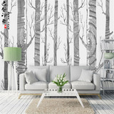 北欧宜家现代简约壁纸 客厅沙发卧室电视背景墙墙纸壁画黑白树林