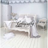法式复古做旧床 实木雕花白色双人大床藤床1.8米定做家具
