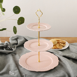 欧式陶瓷点心盘蛋糕架三层婚礼生日水果盘浮雕盘创意下午茶餐具