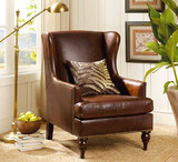 欧美式乡村皮艺沙发组合深棕色复古单人沙发椅老虎椅咖啡厅休闲椅