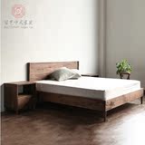 纯实木床黑胡桃木床高档榆木双人床现代中式靠背床简约床卧室家具