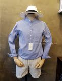 正品东大门韩国代购男装 16夏季男士薄款条纹立领套头长袖衬衫