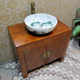 现代中式橡实木浴室柜落地卫生间洗手洗脸盆柜大理石台下盆柜组合