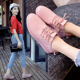 2016新款粉色运动休闲鞋女软底舒适单鞋厚底圆头系带松糕鞋跑步鞋