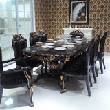 欧式可伸缩餐桌10人黑白色实木小户型长方形西餐桌6 8 12人2.5米