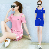 2016女夏季时尚韩版新品短袖T恤休闲跑步运动半袖短裤两件套装潮