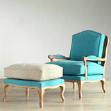 美式乡村沙发椅 客厅单人羽绒布艺沙发组合脚凳小户型整装休闲椅