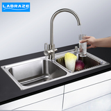 德国LABRAZE 厨房304不锈钢水槽 一体拉伸槽双槽套餐 洗菜碗池盆