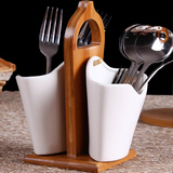 创意竹木陶瓷筷子筒厨房用品筷子盒挂式餐具收纳盒酒店刀叉勺分格