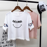 原宿BF风少女中学生中性街头嘻哈韩版个性潮牌短款短袖T恤女夏季