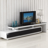客厅钢化玻璃电视柜简约现代黑白色电视机柜可伸缩矮柜组合