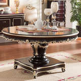 欧式圆餐桌子组合实木新古典圆桌餐桌椅描银餐台实木圆桌餐厅家具