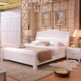 实木床白色1.8 1.5m双人大婚床储物高箱床现代简约橡木地中海家具