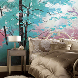3D立体唯美树林壁画卧室床头背景墙客厅沙发无缝壁纸现代简约温馨