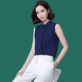 宿色短袖雪纺衬衫女夏季新款韩版白色无袖衬衣修身职业工装上衣