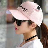 韩国东大门 帽子女 休闲百搭夏季猫耳朵钉珠甜美可爱女生棒球帽