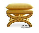美式简约现代黄色实木布艺矮凳梳妆凳服装店换鞋凳床尾凳沙发脚凳