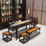 木易明式家具老榆木黑漆中式茶几茶桌仿古家具茶桌椅组合简易茶桌