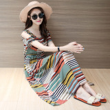 韩国夏季新款棉绸连衣裙女宽松短袖中长款长裙透气显瘦修身沙滩裙