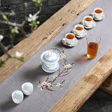 茶席麻布禅意布艺日式编织桌旗手工刺绣桌布干泡席茶壶垫茶帘茶铺