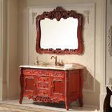 欧式浴室柜仿古红橡木实木雕花卫浴柜落地天然大理石台盆组合柜