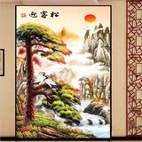 中式山水玄关壁画迎客松客厅走廊过道背景墙纸无缝整张背胶壁纸