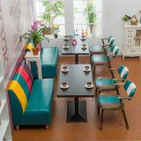 新款 实木甜品店奶茶茶西餐厅咖啡厅网咖洽谈桌椅沙发组合水曲柳