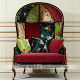 欧式新古典双人公主花布沙发美式乡村实木蛋壳椅太空椅会所形象椅