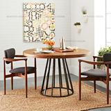 美式实木简约圆桌欧式圆形复古餐桌椅组合铁艺饭桌咖啡厅家具伸缩