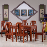 红木餐桌长方形 现代中式仿古雕花餐桌椅组合 缅甸花梨带抽屉餐桌