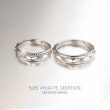 新款S925纯银皇冠情侣戒指环男女 开活口可调节一对简约刻字礼物