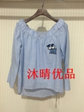 2016秋季新款一字领条纹衬衫韩版短款上衣CCDD衬衫女长袖163R236