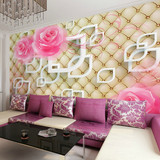 大型壁画3D玫瑰立体电视沙发卧室婚房背景墙纸墙画 粉色温馨花卉